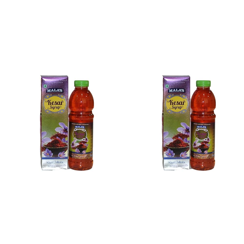 Mala's Kesar Syrup, 750 Millilitre, Liquid, Vegetarian (Pack of 2)