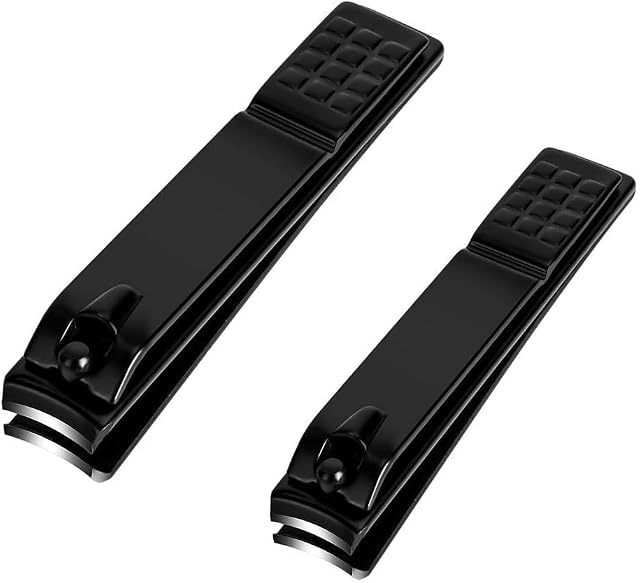 Fingernail Toenail Clippers Set Black Stainless Steel Nail Clippers for Men Women 2-Piece Large Small Professional Nail Cutter