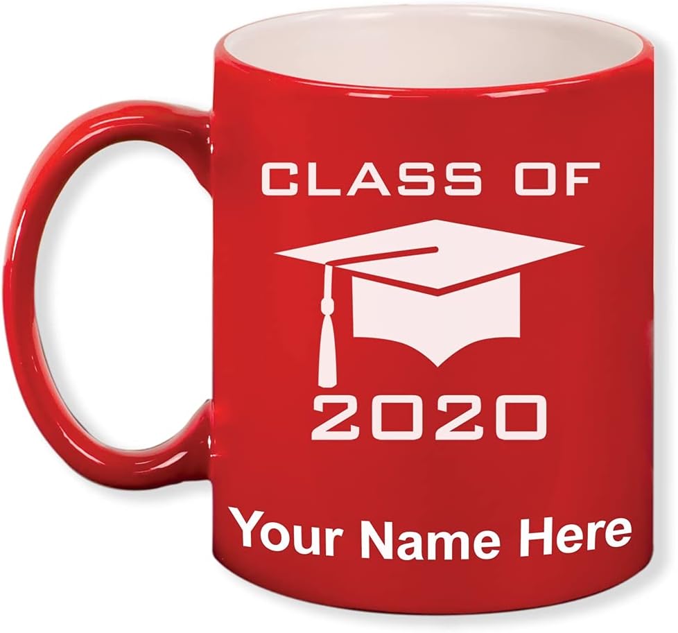 LaserGram 11oz Round Ceramic Coffee Mug, Grad Cap Class of 2023, 2024, 2025, 2026, 2027, Personalized Engraving Included (Orange)