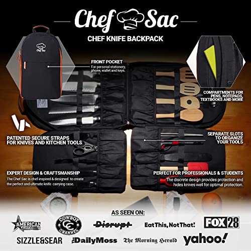 Chef Knife Bag Folding Knife Bag | 20+ Pockets For Knives & Kitchen Tools | Large Pocket For Tablet & Notebooks | 500D Fortified Nylon | Knife Backpack For Chefs & Culinary Enthusiasts (Black) #TOP1