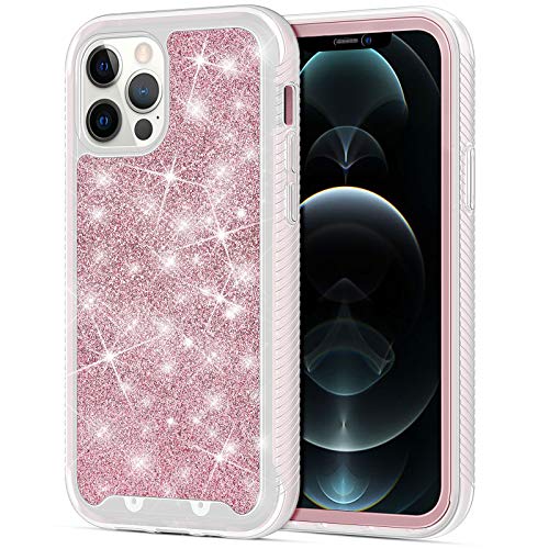 Jiunai Case desgined for iPhone 12, Jiunai Case Compatible with iPhone 12 Pro 6.1'' 2020 Heavy Duty Glitter Bling Sparkle Shiny Hybrid TPU Protective Case for Girl Women Shockproof Cover Case