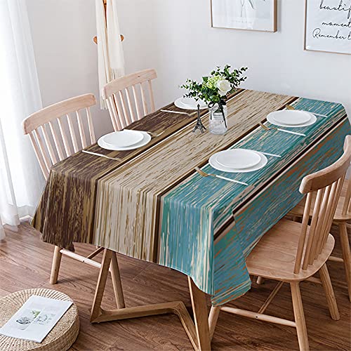 Teal Rustic Tablecloth Waterproof For Square/Round/Rectangle Table Cloth 54X108 In Washable Polyester Tablecovers,Farmhouse Retro Turquoise Green Brown Table Cover For Baby Shower Baptism Buffet Party #TOP3