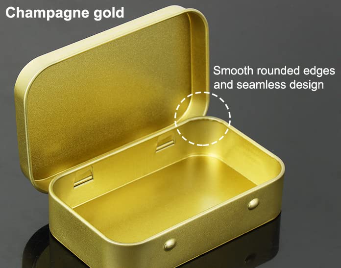 Image of AKOAK 4 Pcs 3.7 x 2.4 x 0.8 Inches Rectangular Empty Hinged Tins Box Containers for First Aid Kit,Survival Kits,Storage,Herbs,Pills,Crafts and More (Champagne gold)