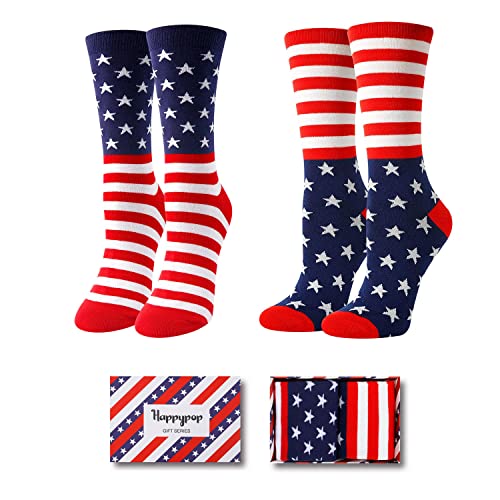HAPPYPOP American Flag Socks Women, Funny USA Independence Day Freedom Gift for Patriots 2 Pack