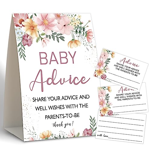 Boho Floral Baby Shower Advice Cards for Parents To Be,Baby Advice Cards for Baby Shower,Baby Shower Guest Book,Baby Predictions And Advice Cards,50 Advice Cards & 1 Sign -9