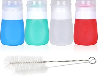 PuGez Salad Dressing Container to Go, Squeezy Portable Salad Dressing Bottles, Salad Dressing Container, Mini Condiment Bottles Food Storage, Leak-Resistant, Set of 4 (37ML)