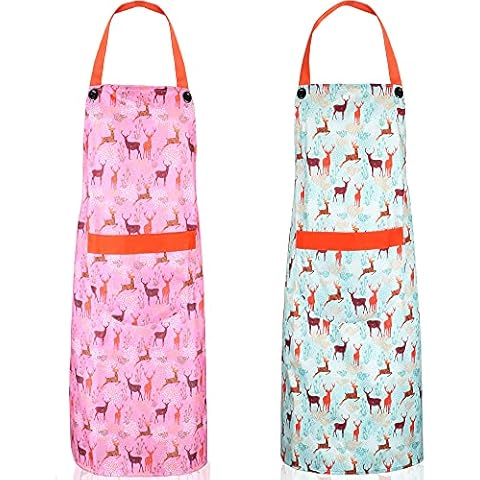 Zihuatailer Waterproof Wipeable PVC Aprons for Women with Pocket, Set of 2 Cover