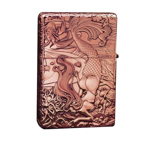 YHBNJIGW Briquet Coupe-Vent en Laiton Antique – Couvercle Rabattable Vintage, allumage à meule à l'ancienne, Gravure à Cinq Faces, idéal for Les Bougies de Camping, Cadeau for Homme(Brass)