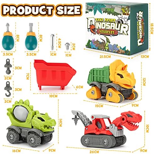 Dreamon Take Apart Dinosaur Cars Toys for Kids with Drills, Construction Vehicle Toys Birthday Toy Car Gifts for Boys Girls Age 3