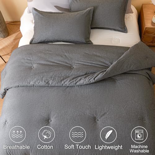 Image of 100% Cotton Comforter Set King Size - Reversible Yarn-Dyed Design, Soft Washed Cotton on Both Sides, Lightweight All-Season Bedding, Machine Washable(Black Grey, 104 inchx90 inch)