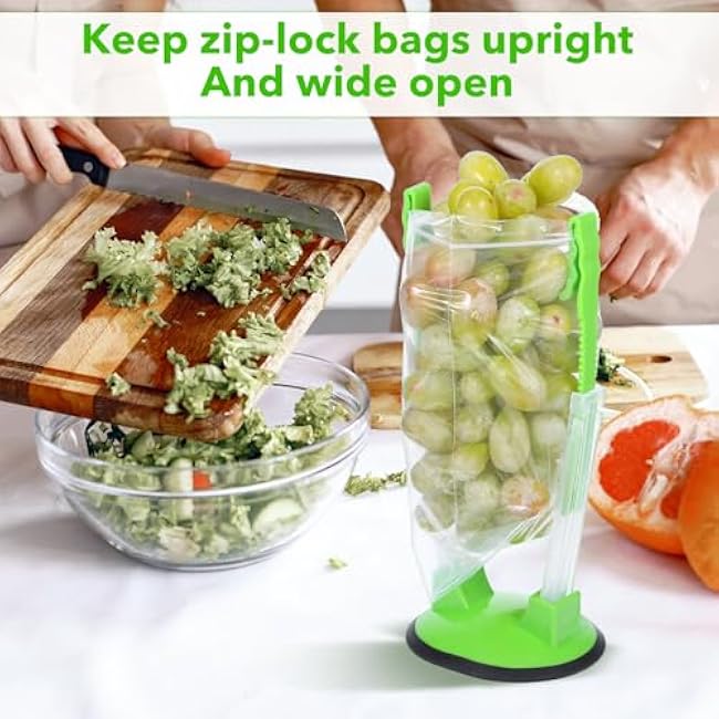 12 Pack Baggy Rack Stand Adjustable Freezer Bag Holder Stand Ziplock Bag Holder for Filling With No Food Spills or Kitchen Mess (Green)