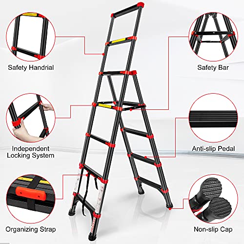 Beetro Telescoping Ladder A Type Aluminum Extension Ladder 5Ft Lightweight Portable Multi-Purpose Folding Ladder With Non-Slip Cap, 330 Pound Load Capacit #TOP3