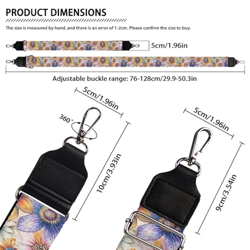 Image of TODIYADDU Purple and Yellow Sunflower Crossbody Strap with Metal Buckle Strap for Purse Wide Purse Straps Replacement Crossbody Long Strap Bag Strap Crossbody Guitar Bags