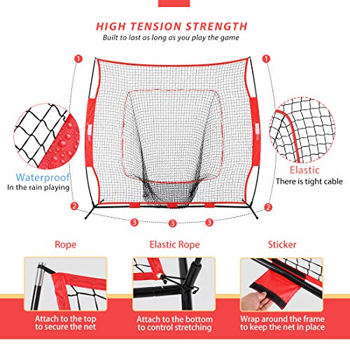 Vivohome 7 X 7 Feet Baseball Backstop Softball Practice Net With Strike Zone Target Tee And Carry Bag For Batting Hitting And Pitching Red #TOP2