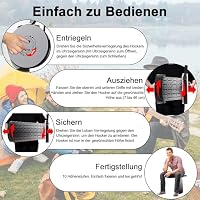 ALEVMOOM Upgrade Tragbarer Teleskophocker，Verstellbarer Klapphocker mit Dickem Kissen，Tragbarer Klapphocker für Outdoor Camping，Garten, Angeln BBQ，Leichte Campinghocker maximale Traglast 360 kg – Ansicht 3