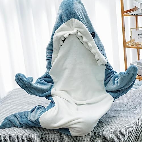 Pyjama Requin à Capuche (kigurumi) - Taille L/XL - Flanelle Douce - Pour Femmes/hommes - Bleu Et Blanc