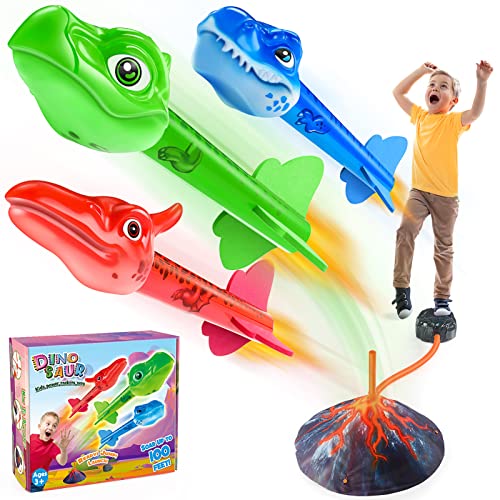 HappyKidsClub Raketen Spielzeug für Kinder mit 3 Dinosaurier Schaumstoffraketen Outdoor Spielzeug ab 3-12 Jahre Junge Spiele für Draußen Garten und Park Ostern Geburtstag