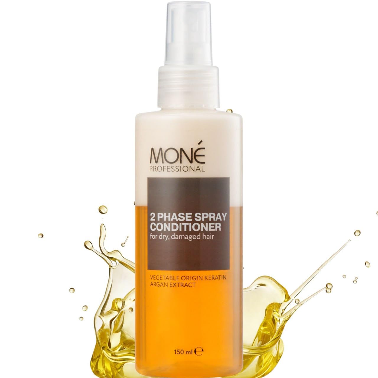 MONÉ PROFESSIONAL - Acondicionador Bifásico para Cabello Seco y Dañado con Queratina y Aceite de Argán - Revive y Brilla - Cabello hermoso al instante - Spray sin Enjuague - 150 ml