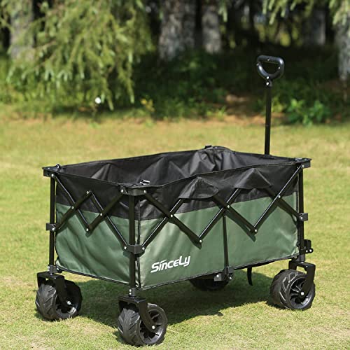 Sincely Heavy Duty Folding Utility Wagon Outdoor Garden Camping Wagon Portable Beach Cart Large Capacity With Cover Bag&2 Bungee Cords … #TOP7