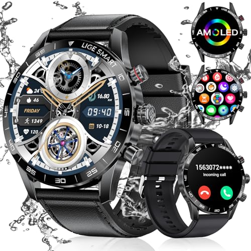 LIGE Reloj Inteligente Hombre con 400 mAh/15 días de duración de la batería,1.43 AMOLED Smartwatch para Android iOS,24H Frecuencia Cardíaca,Llamadas Bluetooth,Impermeable Smart Watch
