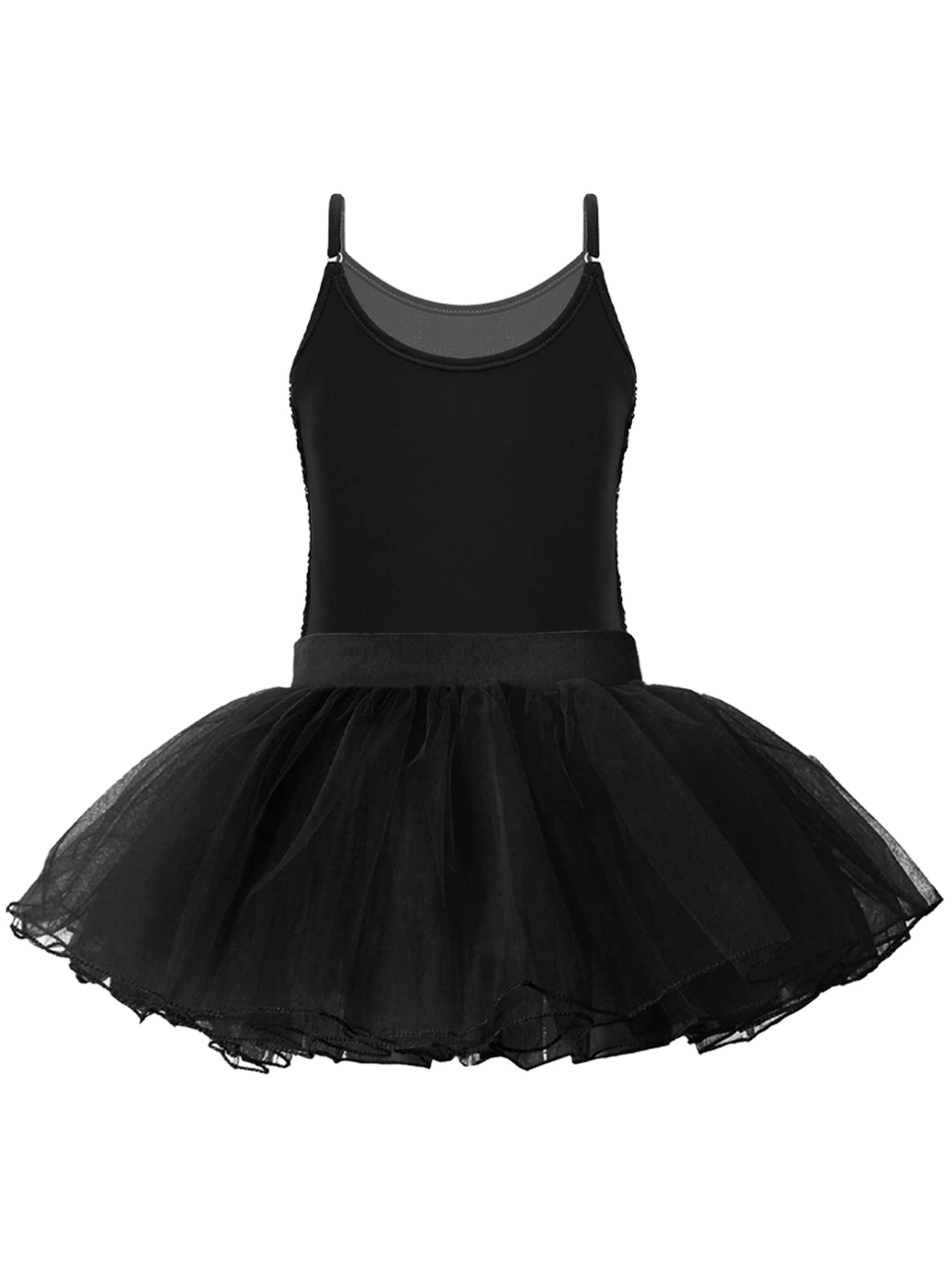 easyforever Girls Sequins Jazz Lyrical Ballet Modern Dance Costume Shiny Camisole Tank Crop Top with Mesh Tutu Skirt Set Black 16 Years