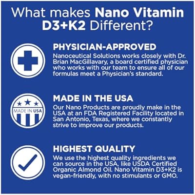 Nanoceutical Solutions Nano Vitamin D3+K2 Nanosized Liquid Particles | Rapid Absorption | 5000 IU Potent Formulation - 1Fl Oz | Non-GMO, Gluten Free | Supports Bone, Joint, Heart & Immune Health