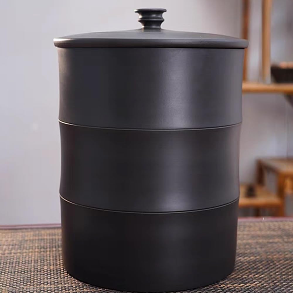 Secchio Conservazione di Cereali, Sigillata Cilindro di Riso in Ceramico, Ermetico Vaso per Farina, Dispenser Ermetici in Porcellana per Farina, Zucchero(Brown)