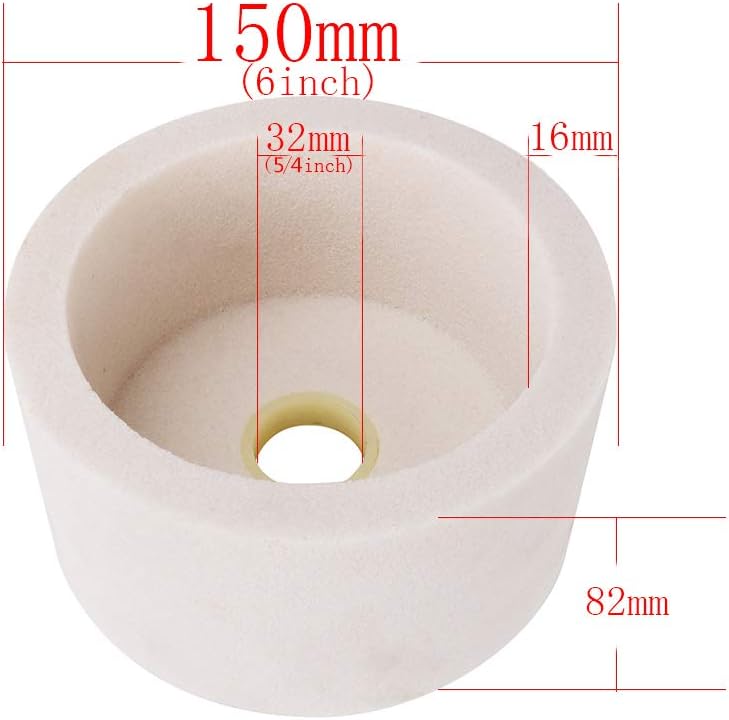 6Inch(150mm) White Ceramics Cup Grinding Wheel,Cylindrical Grinding Wheel Aluminum Oxide Surface Grinding Ceramic Tools for Metal Grinding Sharpening Machines Aperture 5/4”(32mm) 80#Grit