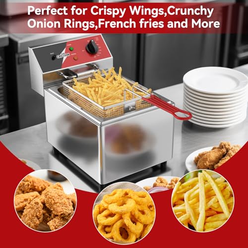 CROSSON Hot Dog Dampfgarer 42L,175 Hot Dogs und 50 Brötchen,8L Professionelle Elektrische Fritteuse,3250W Kommerzielle Elektrische Fritteuse aus Edelstahl mit Korb