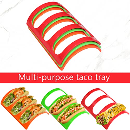 Koluti Colorful Taco Holder Stand Set Of 6, Hard And Sturdy Taco Shell Plates Tray Style Rack, Each Hold 3 Tacos, Bpa Free Food Grade Plastic Material, Microwave & Dishwasher Safe, （Red Orange Green） #TOP4