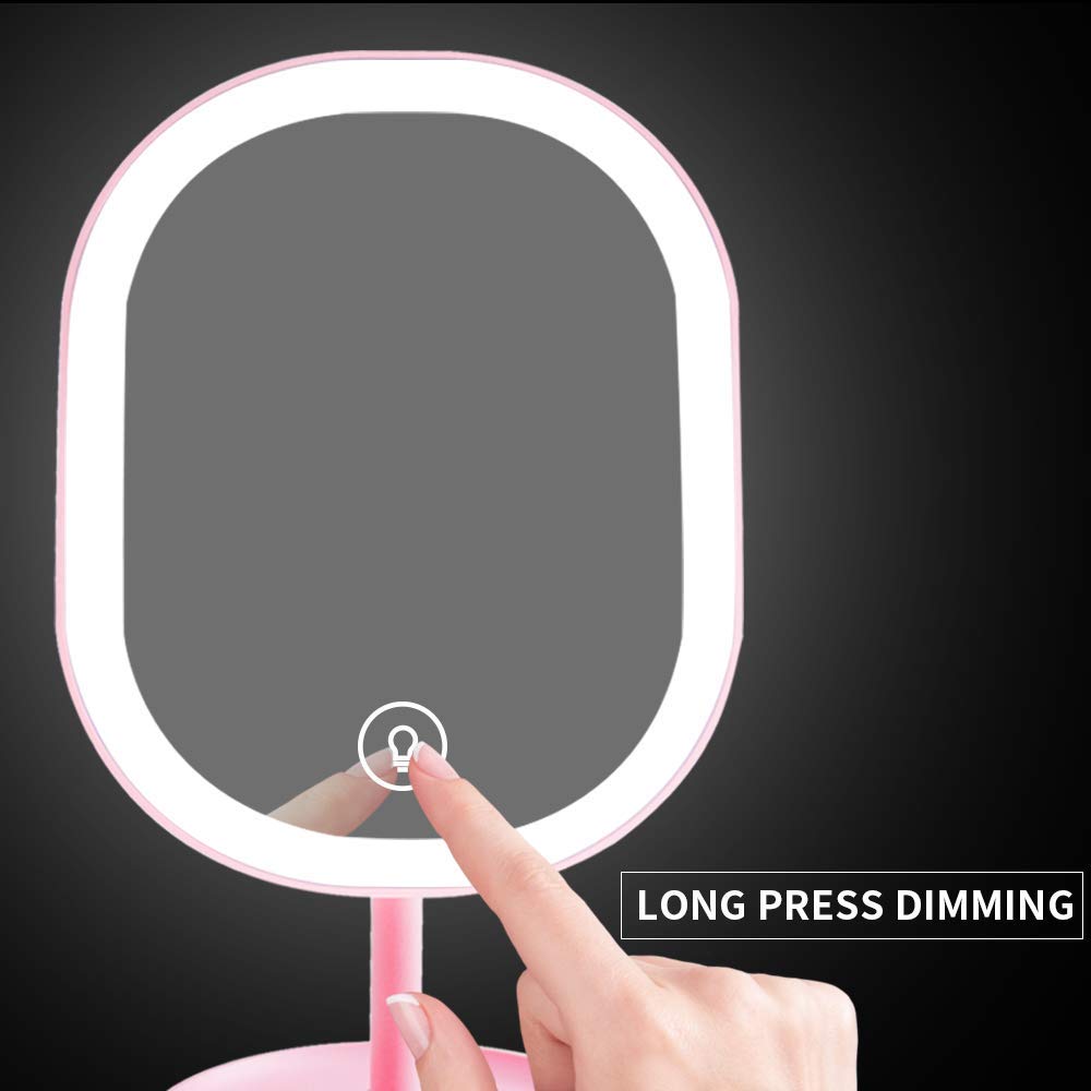 GYTF Lighted Makeup Mirror, Portable Desk Vanity Mirror with Lights,Brightness Adjustable & Built-in Large Capacity 1000mAh Rechargeable (Pink)