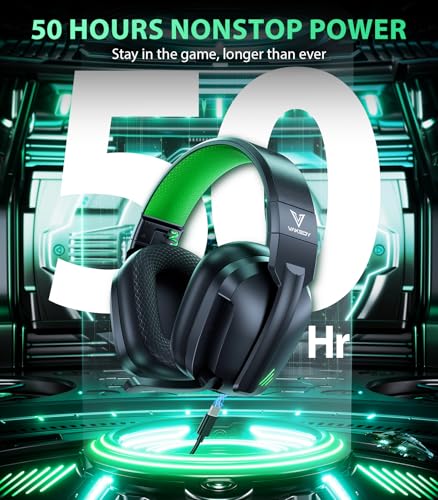 Image of Vakedy Wireless Gaming Headset for PS5, PC, PS4, Switch, Mac, 2.4GHz USB Dongle & Bluetooth 5.3 Over Ear Headphones with Noise Canceling Mic, 50mm Dynamic Driver, 50H Battery (Black /Green)