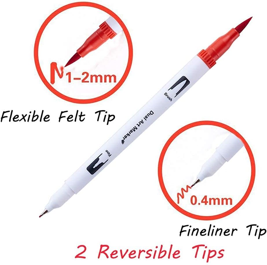 Levin THE NEXT LEVEL IN OFFICE STATIONERY Dual Tip Brush Marker Pens Artistic Watercolour 24,Brush Tip With Fine Liner 0.4Mm&Markers Pen With 1-2Mm Tip For Writing Drawing Coloring (24),Multicolour