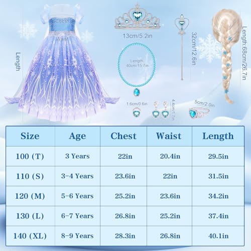 G.C Girls Light Up Elsa Frozen Costume Dress Princess Dress Up Clothes With Cape Toddler Kids Wig Crown Jewelry Halloween Cosplay Birthday Party Gifts thumb #6