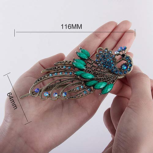 Crown Guide Set Of 2 Vintage Metal Hair Clips For Women Thick Hair Hairpin Retro Peacock Barrettes Bridal Hair Jewelry Accessories Styling Peacock + Flower #TOP3