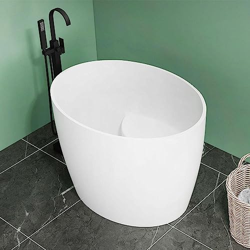 Jiayoujia 39" Deep Oval Freestanding Tub, Modern Matte White Stone Resin Soaking Bathtub #TOP3