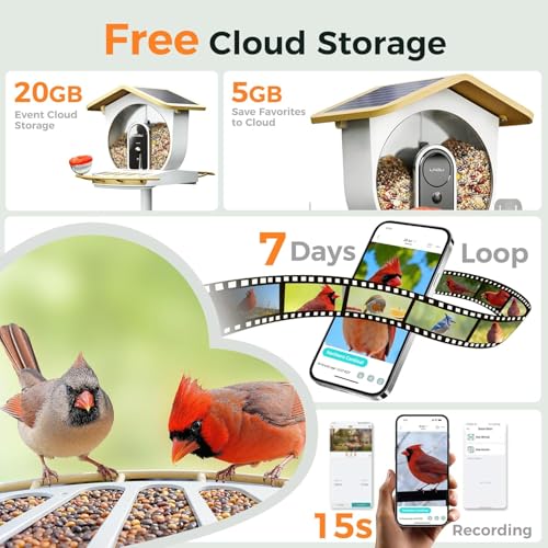 Bird Feeder with Camera, Dual Cameras 1080P 50FPS Smart Bird Feeder for Outside, AI Bird Recognition, Solar Powered WiFi 6, IP65 Waterproof — view 3