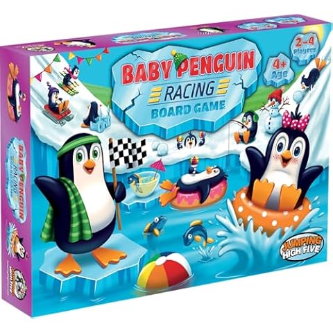 Jumping High Five Baby Penguin Racing Board Game! Snowy Penguin Race Game for 2-4 Kids Ages 4 and Up, Children Learn New Skills While Sliding Down The Iceberg to Reach The Polar Party Cover