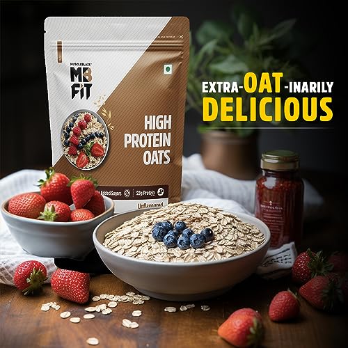 Image of MuscleBlaze Fit High Protein Oats (Unflavoured, 1kg) | 23g Protein | Breakfast Cereals for Weight Management (Pack of 2)