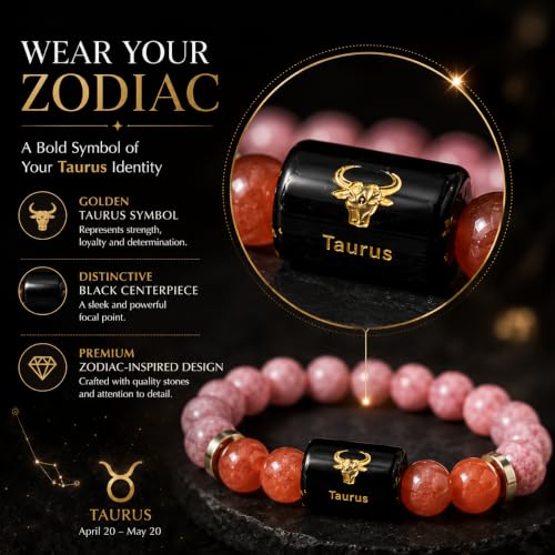 Image of Taurus Zodiac Bracelet (वृषभ राशि) | Certified Crystal for Strength, Balance & Confidence | Original Sunstone & Carnelian stone | Astrology Bracelet for Man & Woman | Gift for Man & Woman