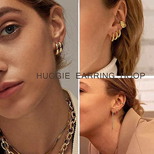 Brass Gold Huggie Hoop Earrings Set For Women Girls, Small Tiny Cartilage Hoops Earrings For Women Trendy, Hypoallergenic Hoop Earrings Jewelry For Multiple Piercing #TOP3