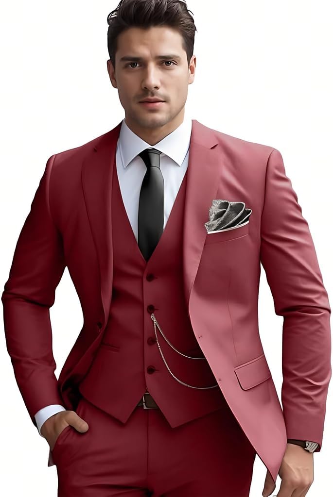 Men's 3 Piece Suits for Men Slim Fit One Button Tuxedo Blazer Vest Pants Wedding Prom Tuxedo Set