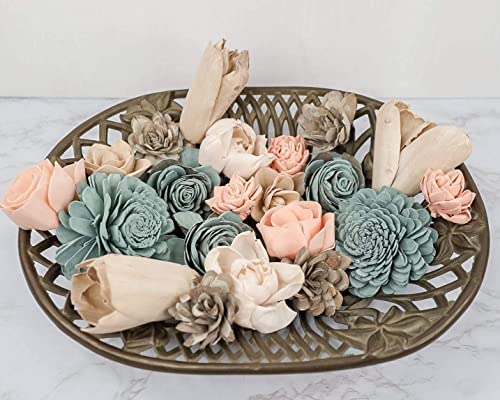 Sola Wood Flowers Sweet Home Dyed Wood Flowers In Pink, Blue & Hazelnut - 25 Pcs Artificial Flower Assortment For Diy Wedding Decor, Flower Arrangements And Home Decor #TOP4