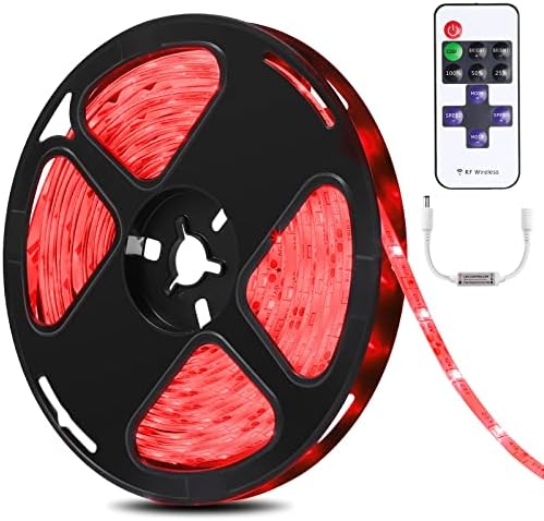 DRVENPT LED Strip Lights,16.4ft Dimmable LED Strips with Remote Control,300 LEDs Cuttable Waterproof Rope Lights for Home,Kitchen,Party(Not Include Power Adapter) (Red)
