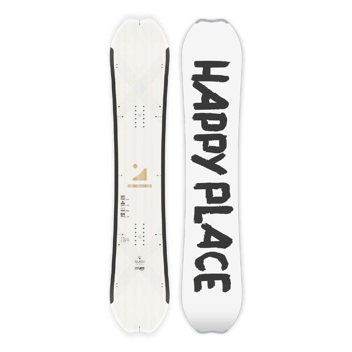 Slash by Gigi, Happy Place Snowboard, Carbonbon, Bi-Ax Fiberglass, Pop Woodcore, Sintered Base 7500, Belt Finish, Impact Dampening, Steel Edges, Factory Waxed, Tip Protectors, Blank TopArt, 152