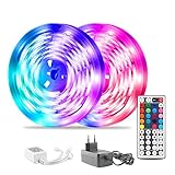 Varios colores cambian & dimmbar, RGB LED Strip 15 m (2 x 7,5 m) LED Lichtstreifen han sido desarrollados con 5050 SMD RGB LEDs Con el mando a distancia IR de 44 teclas se pueden cambiar el color y la velocidad. Opción de 20 colores, 6 modos de bricolaje, 8 modos de iluminación (Jump/Flash / Fade).