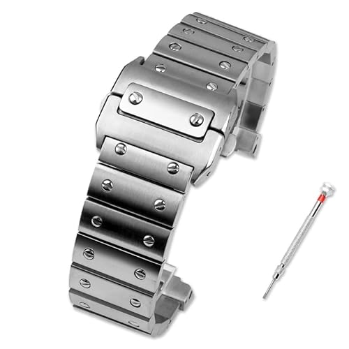ORFKMF Solid Stainless Steel Watch Band For Cartier Santos 100 Series Men's Wristband Bracelet 23mm Butterfly Buckle Watch Accessories (Color : Silver, Size : 23mm)