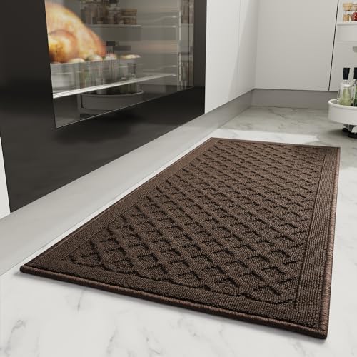 tchdio Kitchen Mats for Floor, Rubber Backed Kitchen Rugs Non Slip Washable, Superior Absorbent Kitchen Rug-Mat Easy to Clean, Comfort Kitchen Floor Mat Front of Sink (Brown, 20" × 32") Brow