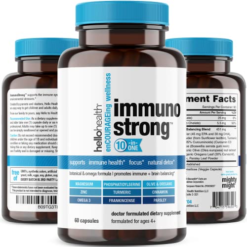 Daily Immune Support Supplement Immunostrong 10-In-1 Immunity Vitamins With Immune Booster Oregano, Olive Leaf, Soothing Antioxidant Omega 3, Turmeric Curcumin & Zinc Vitamins For Adults & Kids -60 Ct #TOP8