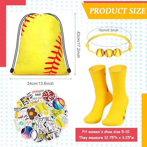 Panitay 12 Set Softball Party Favor Gift Socks, Drawstring Bags, Stickers, Bracelets for Boys & Girls3